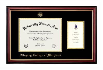 Allegany College of Maryland Diploma with Announcement Frame in Petite Mahogany with Gold Trim with Black & Gold Mats for DOCUMENT: 8 1/2"H X 11"W  ,  7"H X 4"W  