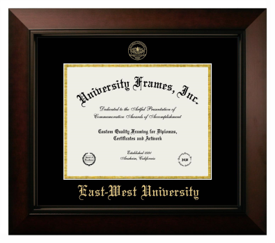 East-West University Diploma Frame in Legacy Black Cherry with Black & Gold Mats for DOCUMENT: 8 1/2"H X 11"W  