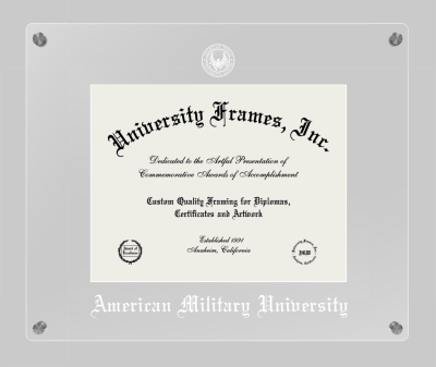 American Military University Lucent Clear-over-Clear Frame in Lucent Clear Moulding with Lucent Clear Mat for DOCUMENT: 8 1/2"H X 11"W  