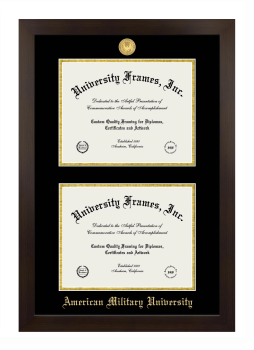 American Military University Double Diploma Frame in Manhattan Espresso with Black & Gold Mats for  11"h x 14"w  ,  11"h x 14"w  