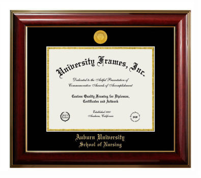 Auburn University School of Nursing Diploma Frame in Classic Mahogany with Gold Trim with Black & Gold Mats for DOCUMENT: 8 1/2"H X 11"W  