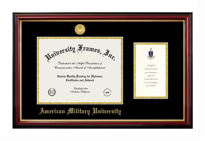 American Military University Diploma with Announcement Frame in Petite Mahogany with Gold Trim with Black & Gold Mats for DOCUMENT: 8 1/2"H X 11"W  ,  7"H X 4"W  