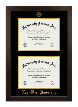 East-West University Double Degree (Stacked) Frame in Manhattan Espresso with Black & Gold Mats for document: 8 1/2"h x 11"w  , document: 8 1/2"h x 11"w  