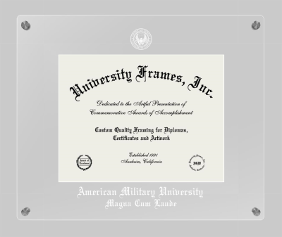 American Military University Magna Cum Laude Lucent Clear-over-Clear Frame in Lucent Clear Moulding with Lucent Clear Mat for DOCUMENT: 8 1/2"H X 11"W  