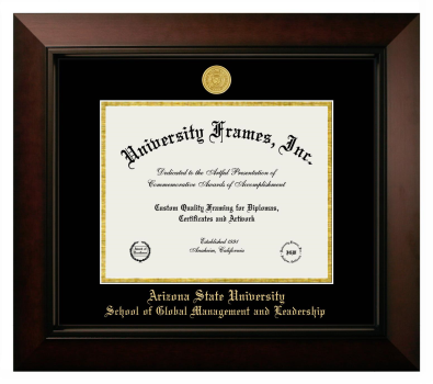 Arizona State University School of Global Management and Leadership Diploma Frame in Legacy Black Cherry with Black & Gold Mats for DOCUMENT: 8 1/2"H X 11"W  