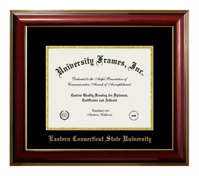 Eastern Connecticut State University Diploma Frame in Classic Mahogany with Gold Trim with Black & Gold Mats for DOCUMENT: 8 1/2"H X 11"W  
