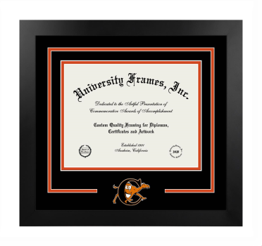 Campbell University Norman Adrian Wiggins School of Law Logo Mat Frame in Manhattan Black with Black & Orange Mats for DOCUMENT: 8 1/2"H X 11"W  