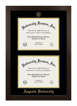Augusta University Double Degree (Stacked) Frame in Manhattan Espresso with Black & Gold Mats for DOCUMENT: 8 1/2"H X 11"W  , DOCUMENT: 8 1/2"H X 11"W  