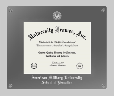 American Military University School of Education Lucent Clear-over-Smoke Frame in Lucent Smoke Moulding with Lucent Smoke Mat for DOCUMENT: 8 1/2"H X 11"W  