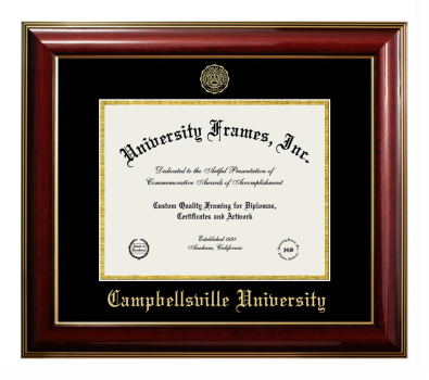 Campbellsville University Diploma Frame in Classic Mahogany with Gold Trim with Black & Gold Mats for DOCUMENT: 8 1/2"H X 11"W  