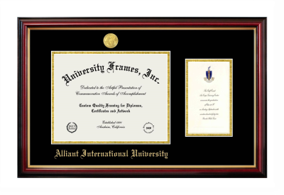 Alliant International University Diploma with Announcement Frame in Petite Mahogany with Gold Trim with Black & Gold Mats for DOCUMENT: 8 1/2"H X 11"W  ,  7"H X 4"W  