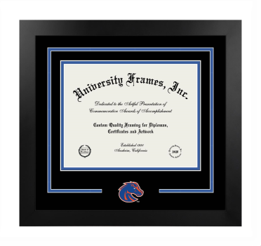 Boise State University College of Health Sciences Logo Mat Frame in Manhattan Black with Black & Royal Blue Mats for document: 8 1/2"h x 11"w  