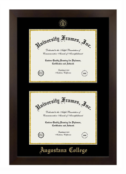 Augustana College (Sioux Falls, SD) Double Degree (Stacked) Frame in Manhattan Espresso with Black & Gold Mats for document: 8 1/2"h x 11"w  , document: 8 1/2"h x 11"w  