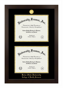 Boise State University College of Health Sciences Double Degree (Stacked) Frame in Manhattan Espresso with Black & Gold Mats for document: 8 1/2"h x 11"w  , document: 8 1/2"h x 11"w  