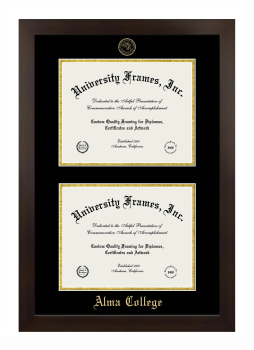 Alma College Double Degree (Stacked) Frame in Manhattan Espresso with Black & Gold Mats for DOCUMENT: 8 1/2"H X 11"W  , DOCUMENT: 8 1/2"H X 11"W  