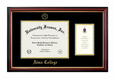 Alma College Diploma with Announcement Frame in Petite Mahogany with Gold Trim with Black & Gold Mats for document: 8 1/2"h x 11"w  , diploma: 7"h x 4"w  