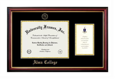 Alma College Diploma with Announcement Frame in Petite Mahogany with Gold Trim with Black & Gold Mats for DOCUMENT: 8 1/2"H X 11"W  ,  7"H X 4"W  