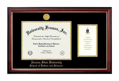 Arizona State University School of Letters and Sciences Diploma with Announcement Frame in Petite Mahogany with Gold Trim with Black & Gold Mats for document: 8 1/2"h x 11"w  , diploma: 7"h x 4"w  
