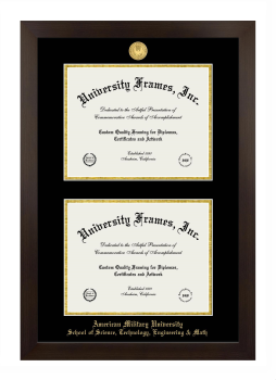 American Military University School of Science, Technology, Engineering & Math Double Degree (Stacked) Frame in Manhattan Espresso with Black & Gold Mats for DOCUMENT: 8 1/2"H X 11"W  , DOCUMENT: 8 1/2"H X 11"W  