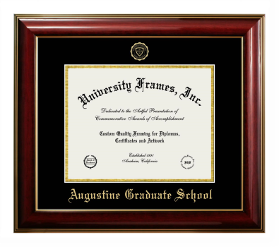 Augustine Graduate School Diploma Frame in Classic Mahogany with Gold Trim with Black & Gold Mats for DOCUMENT: 8 1/2"H X 11"W  