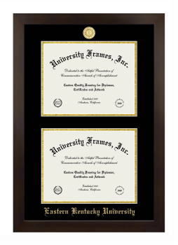 Eastern Kentucky University Double Degree (Stacked) Frame in Manhattan Espresso with Black & Gold Mats for document: 8 1/2"h x 11"w  , document: 8 1/2"h x 11"w  