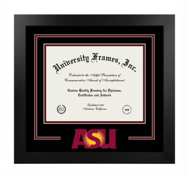 Arizona State University School of Nutrition and Health Promotion Logo Mat Frame in Manhattan Black with Black & Maroon Mats for DOCUMENT: 8 1/2"H X 11"W  