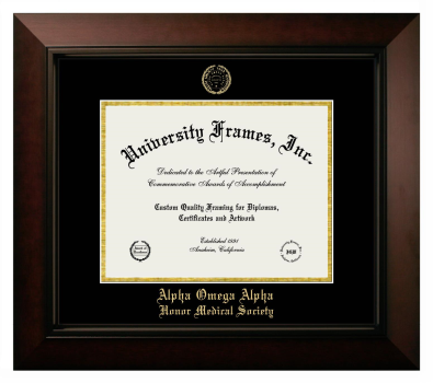 Alpha Omega Alpha Honor Medical Society Diploma Frame in Legacy Black Cherry with Black & Gold Mats for DOCUMENT: 8 1/2"H X 11"W  