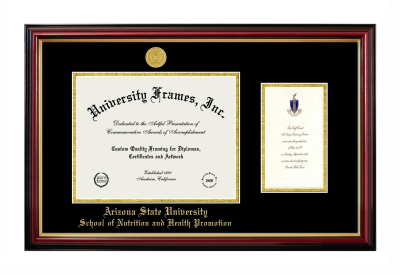 Arizona State University School of Nutrition and Health Promotion Diploma with Announcement Frame in Petite Mahogany with Gold Trim with Black & Gold Mats for DOCUMENT: 8 1/2"H X 11"W  ,  7"H X 4"W  