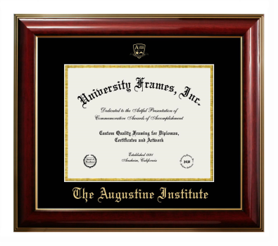 Augustine Institute Diploma Frame in Classic Mahogany with Gold Trim with Black & Gold Mats for DOCUMENT: 8 1/2"H X 11"W  