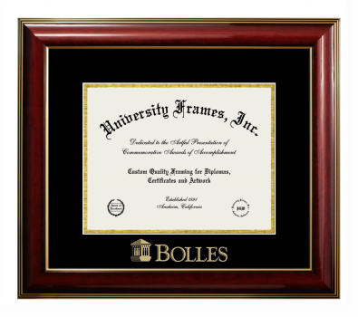 Bolles School Diploma Frame in Classic Mahogany with Gold Trim with Black & Gold Mats for document: 8 1/2"h x 11"w  