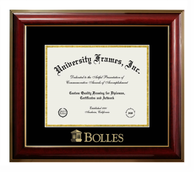 Bolles School Diploma Frame in Classic Mahogany with Gold Trim with Black & Gold Mats for DOCUMENT: 8 1/2"H X 11"W  