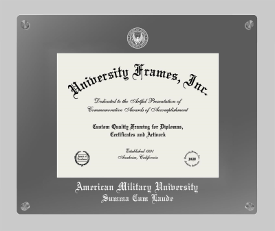 American Military University Summa Cum Laude Lucent Clear-over-Smoke Frame in Lucent Smoke Moulding with Lucent Smoke Mat for DOCUMENT: 8 1/2"H X 11"W  