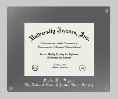 Alpha Phi Sigma The National Criminal Justice Honor Society Lucent Clear-over-Smoke Frame in Lucent Smoke Moulding with Lucent Smoke Mat for DOCUMENT: 8 1/2"H X 11"W  