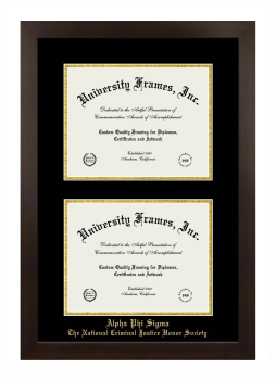 Alpha Phi Sigma The National Criminal Justice Honor Society Double Degree (Stacked) Frame in Manhattan Espresso with Black & Gold Mats for document: 8 1/2"h x 11"w  , document: 8 1/2"h x 11"w  