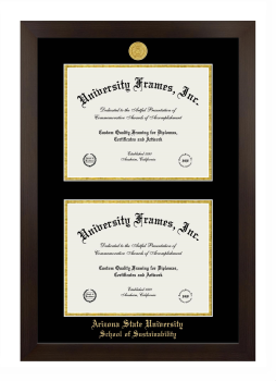 Arizona State University School of Sustainability Double Degree (Stacked) Frame in Manhattan Espresso with Black & Gold Mats for document: 8 1/2"h x 11"w  , document: 8 1/2"h x 11"w  
