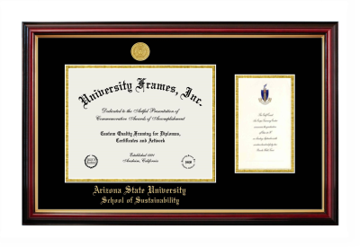 Arizona State University School of Sustainability Diploma with Announcement Frame in Petite Mahogany with Gold Trim with Black & Gold Mats for document: 8 1/2"h x 11"w  , diploma: 7"h x 4"w  