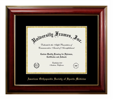 American Orthopaedic Society of Sports Medicine Diploma Frame in Classic Mahogany with Gold Trim with Black & Gold Mats for document: 8 1/2"h x 11"w  