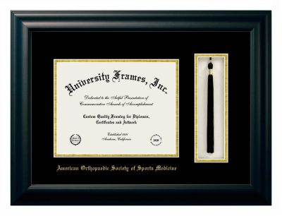 American Orthopaedic Society of Sports Medicine Diploma with Tassel Box Frame in Satin Black with Black & Gold Mats for document: 8 1/2"h x 11"w  