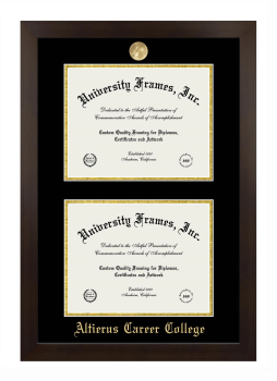 Altierus Career College Double Degree (Stacked) Frame in Manhattan Espresso with Black & Gold Mats for DOCUMENT: 8 1/2"H X 11"W  , DOCUMENT: 8 1/2"H X 11"W  