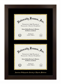 American Orthopaedic Society of Sports Medicine Double Degree (Stacked) Frame in Manhattan Espresso with Black & Gold Mats for document: 8 1/2"h x 11"w  , document: 8 1/2"h x 11"w  