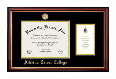 Altierus Career College Diploma with Announcement Frame in Petite Mahogany with Gold Trim with Black & Gold Mats for DOCUMENT: 8 1/2"H X 11"W  ,  7"H X 4"W  