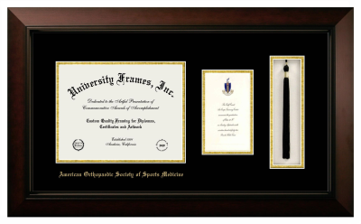 American Orthopaedic Society of Sports Medicine Diploma with Announcement & Tassel Box Frame in Legacy Black Cherry with Black & Gold Mats for DOCUMENT: 8 1/2"H X 11"W  ,  7"H X 4"W  