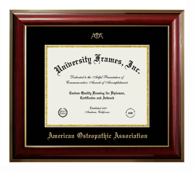 American Osteopathic Association Diploma Frame in Classic Mahogany with Gold Trim with Black & Gold Mats for DOCUMENT: 8 1/2"H X 11"W  