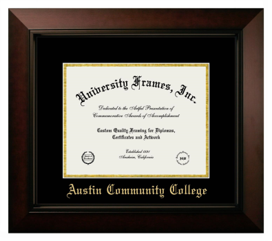 Austin Community College Diploma Frame in Legacy Black Cherry with Black & Gold Mats for document: 8 1/2"h x 11"w  