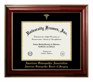 American Osteopathic Association American Osteopathic Board of Surgery Diploma Frame in Classic Mahogany with Gold Trim with Black & Gold Mats for DOCUMENT: 8 1/2"H X 11"W  