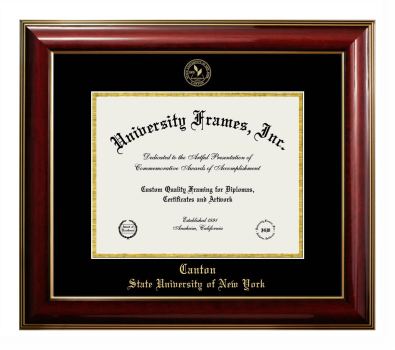 Canton State University of New York Diploma Frame in Classic Mahogany with Gold Trim with Black & Gold Mats for DOCUMENT: 8 1/2"H X 11"W  