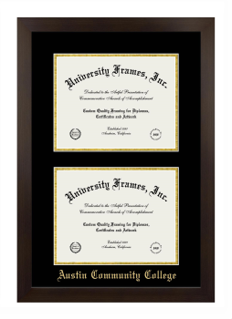 Austin Community College Double Degree (Stacked) Frame in Manhattan Espresso with Black & Gold Mats for document: 8 1/2"h x 11"w  , document: 8 1/2"h x 11"w  