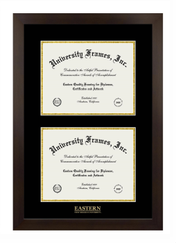 Eastern New Mexico University Double Degree (Stacked) Frame in Manhattan Espresso with Black & Gold Mats for document: 8 1/2"h x 11"w  , document: 8 1/2"h x 11"w  