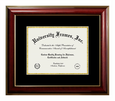 Clark University-Framingham Diploma Frame in Classic Mahogany with Gold Trim with Black & Gold Mats for DOCUMENT: 8 1/2"H X 11"W  