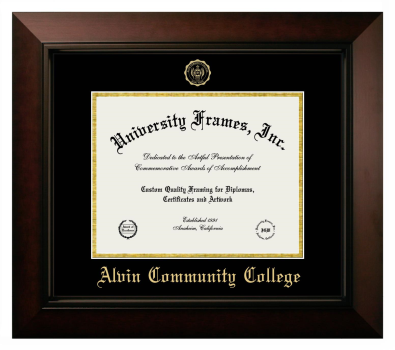 Alvin Community College Diploma Frame in Legacy Black Cherry with Black & Gold Mats for DOCUMENT: 8 1/2"H X 11"W  